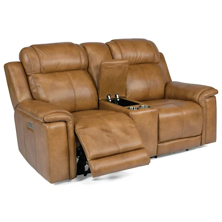 Casual Lay-Flat Power Reclining Console Loveseat with Power Headrest and Lumbar